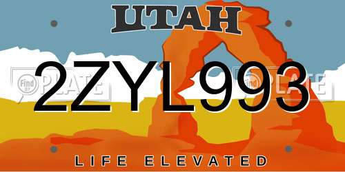 2ZYL993 Utah License Plate