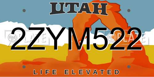 2ZYM522 Utah License Plate