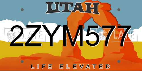 2ZYM577 Utah License Plate