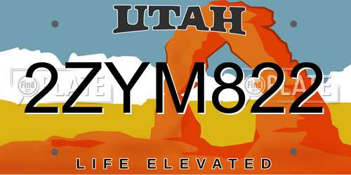 2ZYM822 Utah License Plate