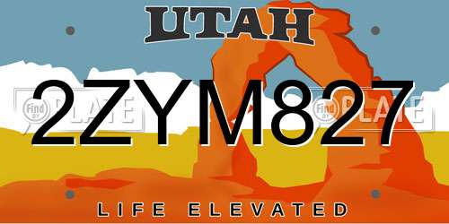 2ZYM827 Utah License Plate