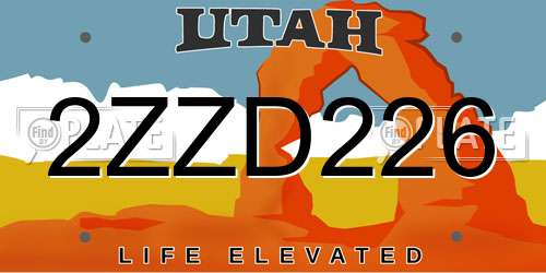 2ZZD226 Utah License Plate
