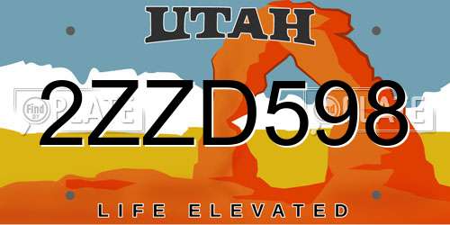 2ZZD598 Utah License Plate