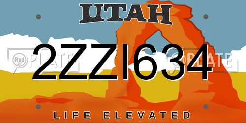 2ZZI634 Utah License Plate
