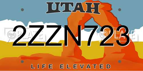 2ZZN723 Utah License Plate