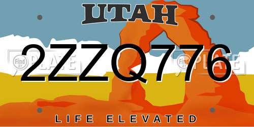 2ZZQ776 Utah License Plate