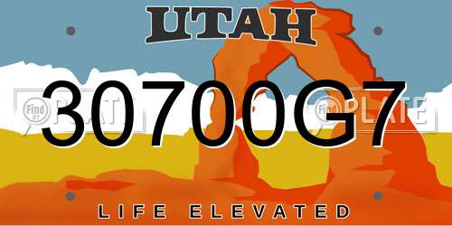 30700G7 Utah License Plate