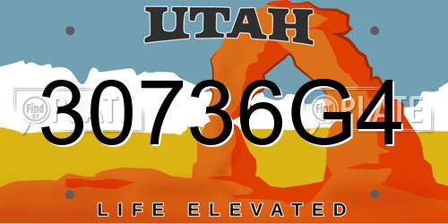 30736G4 Utah License Plate