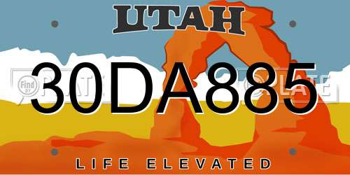 30DA885 Utah License Plate