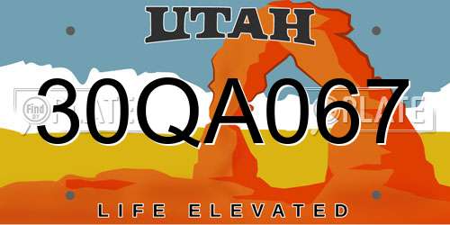 30QA067 Utah License Plate