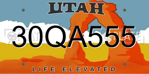30QA555 Utah License Plate