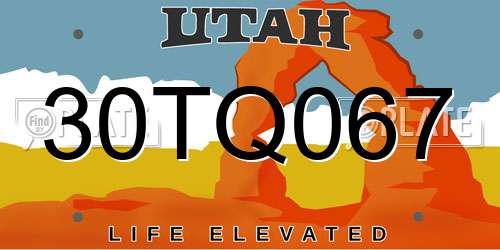 30TQ067 Utah License Plate