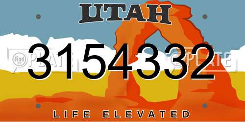 3154332 Utah License Plate