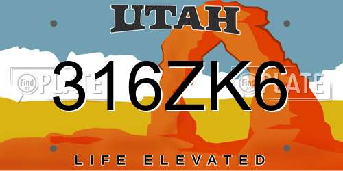 316ZK6 Utah License Plate
