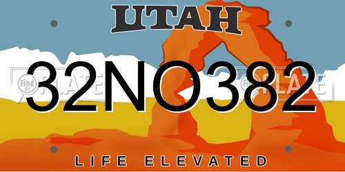 32NO382 Utah License Plate