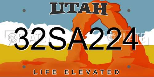 32SA224 Utah License Plate