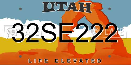 32SE222 Utah License Plate