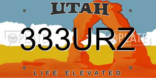 333URZ Utah License Plate