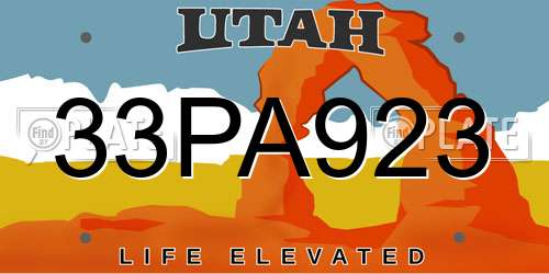 33PA923 Utah License Plate