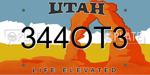 344OT3 Utah License Plate
