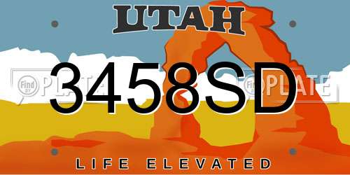 3458SD Utah License Plate