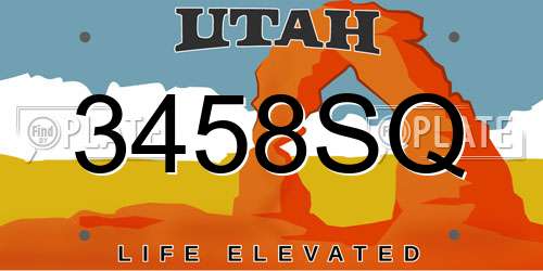 3458SQ Utah License Plate