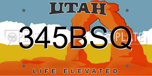 345BSQ Utah License Plate