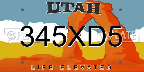 345XD5 Utah License Plate