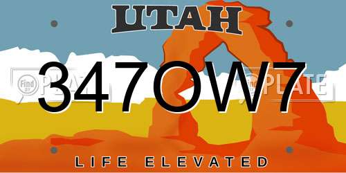 347OW7 Utah License Plate