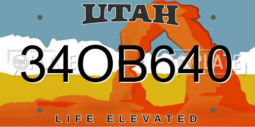 34OB640 Utah License Plate