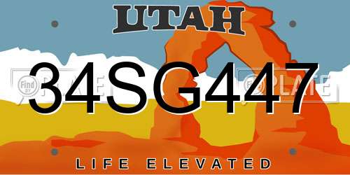 34SG447 Utah License Plate