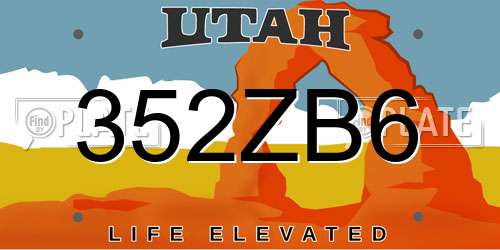 352ZB6 Utah License Plate