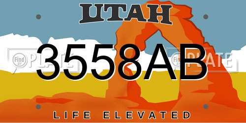 3558AB Utah License Plate