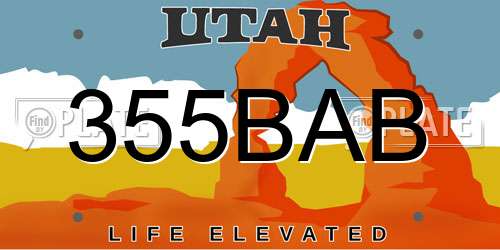 355BAB Utah License Plate