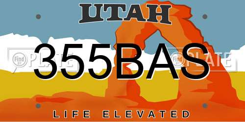 355BAS Utah License Plate