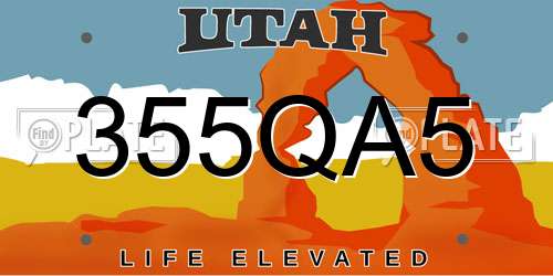 355QA5 Utah License Plate