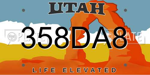 358DA8 Utah License Plate