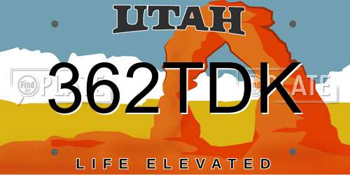 362TDK Utah License Plate