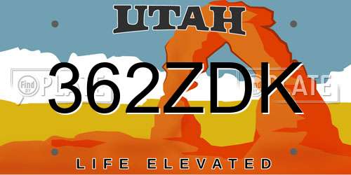 362ZDK Utah License Plate