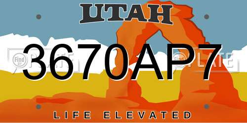 3670AP7 Utah License Plate