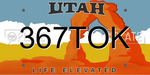 367TOK Utah License Plate