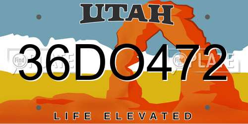 36DO472 Utah License Plate