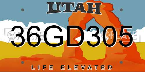 36GD305 Utah License Plate