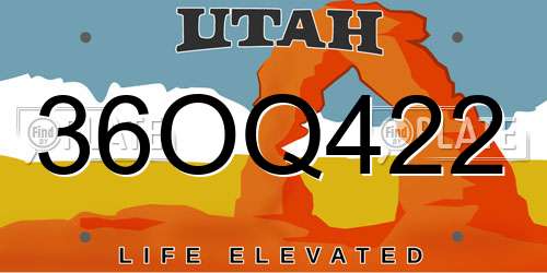 36OQ422 Utah License Plate