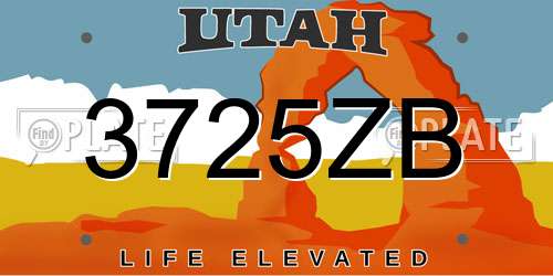 3725ZB Utah License Plate