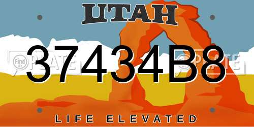37434B8 Utah License Plate