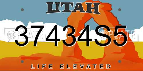 37434S5 Utah License Plate
