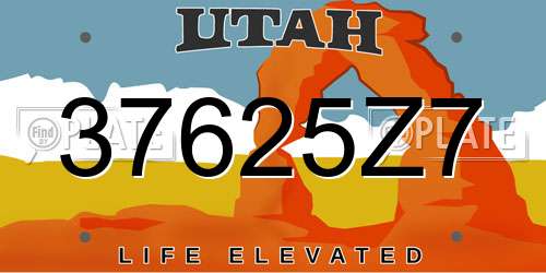 37625Z7 Utah License Plate