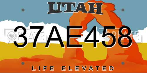 37AE458 Utah License Plate
