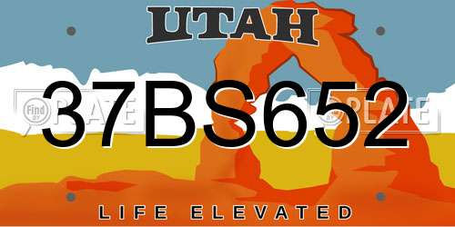 37BS652 Utah License Plate